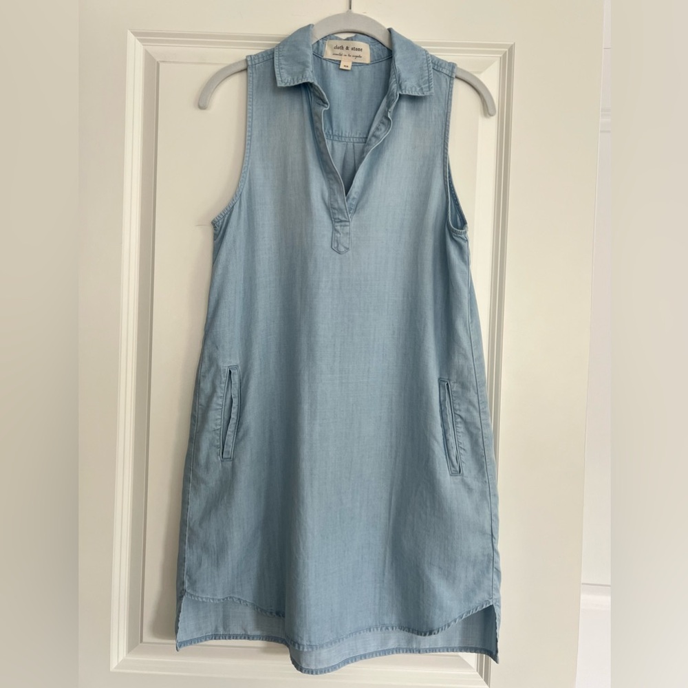 cloth & stone Light Blue Sleeveless Chambray Mini Dress